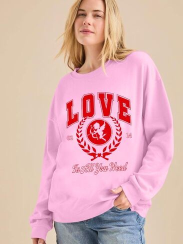 LUKYCILD بلوزات عيد الحب للنساء كبيرة الحجم الحب هو كل ما تحتاجه سويت شيرت هدايا عيد الحب لقمصانها غير الرسمية in Kuwait