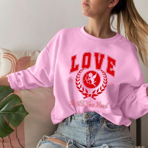 LUKYCILD بلوزات عيد الحب للنساء كبيرة الحجم الحب هو كل ما تحتاجه سويت شيرت هدايا عيد الحب لقمصانها غير الرسمية in Kuwait