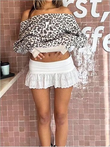 MakeMeChic Women's Number Leopard Print Sweatshirts Long Sleeve Off The Shoulder Crop Tops in Saudi Arabia