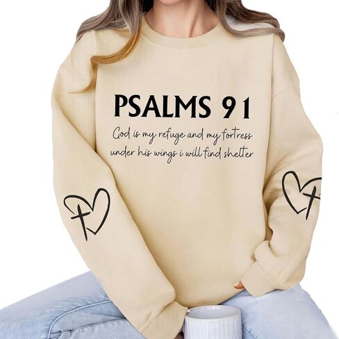 Christian Sweatshirts for Women Psalms 91 Sweatshirt Faith Bible Verse Long Sleeve Religious Graphic Pullover Tops in Kuwait