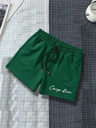 OYOANGLE Men's Summer Letter Print Drawstring Waist Casual Shorts Active Workout Gym Shorts in Saudi Arabia