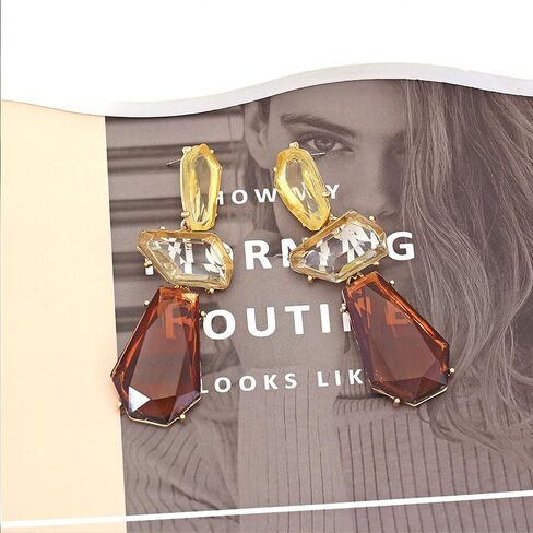 Statement Earrings for Women Vintage Brown Rhinestone Earrings Big Boho Colorful Earrings Large Crystal Drop Dangle Earring Formal Earrings Prom Party Jewelry Gift in Kuwait