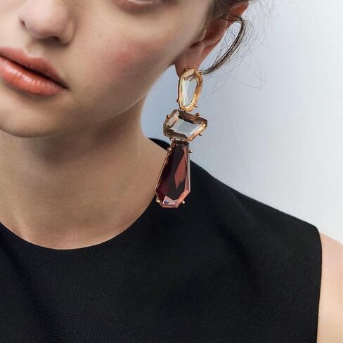 Statement Earrings for Women Vintage Brown Rhinestone Earrings Big Boho Colorful Earrings Large Crystal Drop Dangle Earring Formal Earrings Prom Party Jewelry Gift in Kuwait