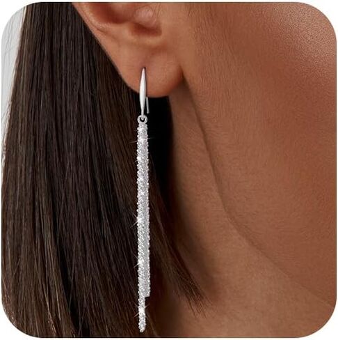 Long Dangle Earrings for Women 925 Sterling Silver / 16K Gold Tassel Chain Dangle Drop Earrings for Women Dainty Minimalist Dangling Drop Earrings for Prom Party Jewelry in Kuwait