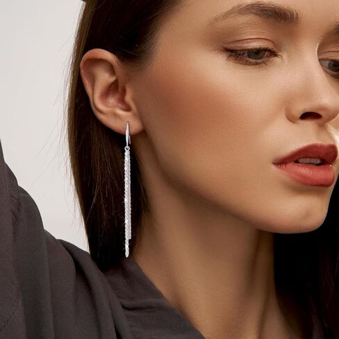 Long Dangle Earrings for Women 925 Sterling Silver / 16K Gold Tassel Chain Dangle Drop Earrings for Women Dainty Minimalist Dangling Drop Earrings for Prom Party Jewelry in Kuwait