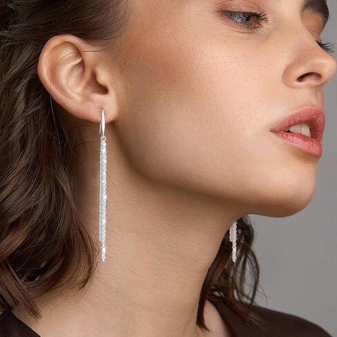 Long Dangle Earrings for Women 925 Sterling Silver / 16K Gold Tassel Chain Dangle Drop Earrings for Women Dainty Minimalist Dangling Drop Earrings for Prom Party Jewelry in Kuwait