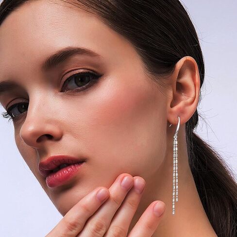 Long Dangle Earrings for Women 925 Sterling Silver / 16K Gold Tassel Chain Dangle Drop Earrings for Women Dainty Minimalist Dangling Drop Earrings for Prom Party Jewelry in Kuwait