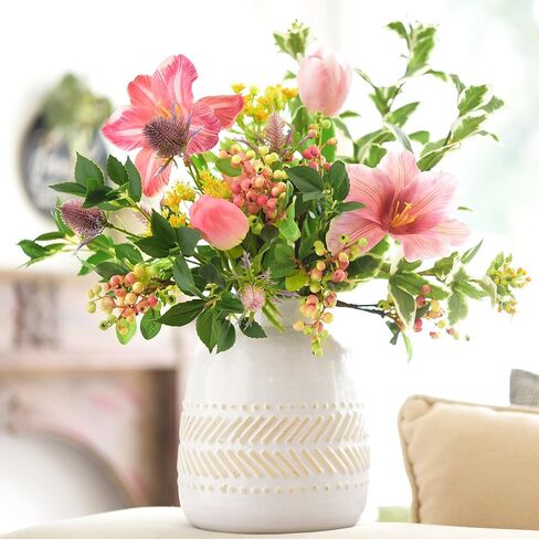 FiveSeasonStuff Artificial Fruit Holly Berries Decoration with Soft Bendable Stems for Vases, Bouquets and Floral Arrangements 10 Stem Twigs (Subtle Pink) in Saudi Arabia