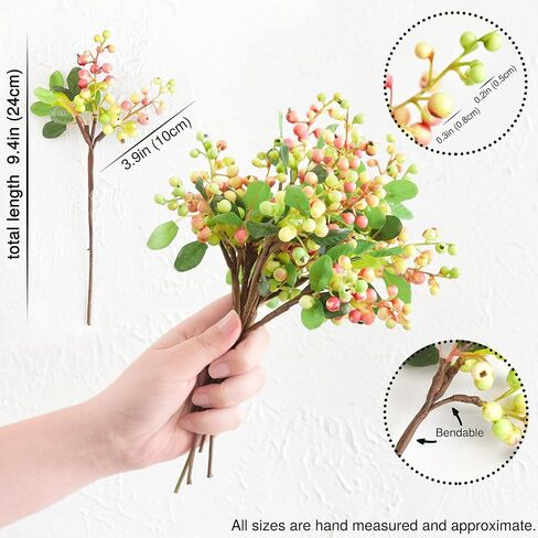 FiveSeasonStuff Artificial Fruit Holly Berries Decoration with Soft Bendable Stems for Vases, Bouquets and Floral Arrangements 10 Stem Twigs (Subtle Pink) in Saudi Arabia