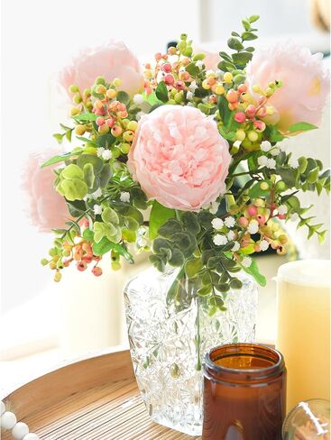 FiveSeasonStuff Artificial Fruit Holly Berries Decoration with Soft Bendable Stems for Vases, Bouquets and Floral Arrangements 10 Stem Twigs (Subtle Pink) in Saudi Arabia