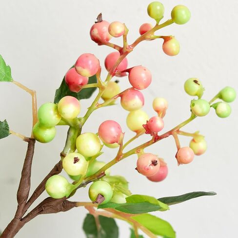 FiveSeasonStuff Artificial Fruit Holly Berries Decoration with Soft Bendable Stems for Vases, Bouquets and Floral Arrangements 10 Stem Twigs (Subtle Pink) in Saudi Arabia