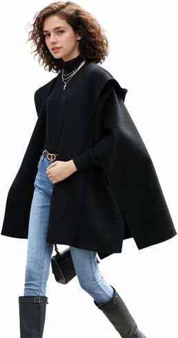 Women Hooded Cape Wool Blend Winter Sleeveless Poncho in Saudi Arabia