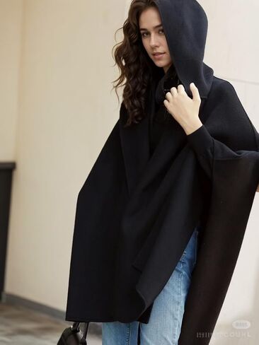 Women Hooded Cape Wool Blend Winter Sleeveless Poncho in Saudi Arabia