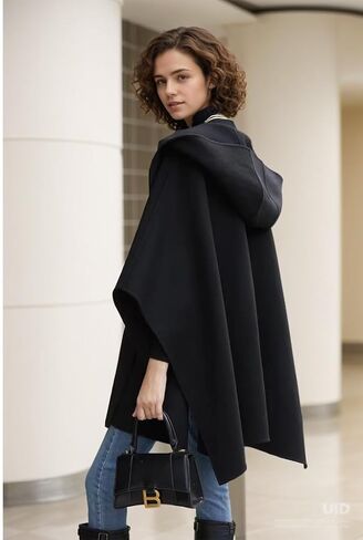 Women Hooded Cape Wool Blend Winter Sleeveless Poncho in Saudi Arabia
