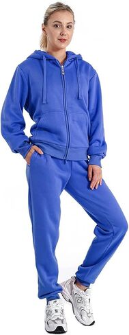 Womens Sweatsuits Sets Casual Fur Lining Fleece Hoody Sweatshirt and Sweatpants Athletic Clothing Sets in Saudi Arabia
