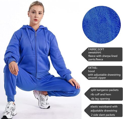 Womens Sweatsuits Sets Casual Fur Lining Fleece Hoody Sweatshirt and Sweatpants Athletic Clothing Sets in Saudi Arabia