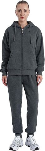 Womens Sweatsuits Sets Casual Fur Lining Fleece Hoody Sweatshirt and Sweatpants Athletic Clothing Sets in Kuwait