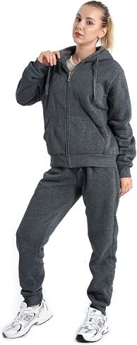 Womens Sweatsuits Sets Casual Fur Lining Fleece Hoody Sweatshirt and Sweatpants Athletic Clothing Sets in Kuwait
