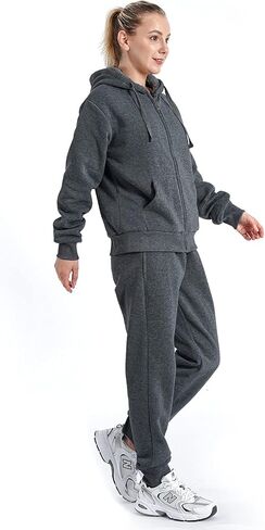 Womens Sweatsuits Sets Casual Fur Lining Fleece Hoody Sweatshirt and Sweatpants Athletic Clothing Sets in Kuwait