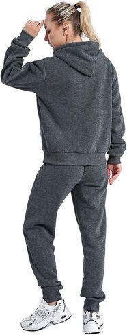 Womens Sweatsuits Sets Casual Fur Lining Fleece Hoody Sweatshirt and Sweatpants Athletic Clothing Sets in Kuwait