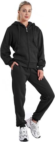 Womens Sweatsuits Sets Casual Fur Lining Fleece Hoody Sweatshirt and Sweatpants Athletic Clothing Sets in Saudi Arabia