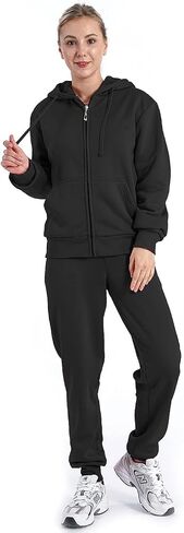 Womens Sweatsuits Sets Casual Fur Lining Fleece Hoody Sweatshirt and Sweatpants Athletic Clothing Sets in Saudi Arabia