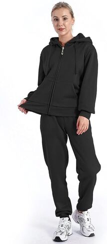 Womens Sweatsuits Sets Casual Fur Lining Fleece Hoody Sweatshirt and Sweatpants Athletic Clothing Sets in Saudi Arabia