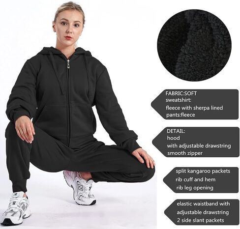 Womens Sweatsuits Sets Casual Fur Lining Fleece Hoody Sweatshirt and Sweatpants Athletic Clothing Sets in Saudi Arabia