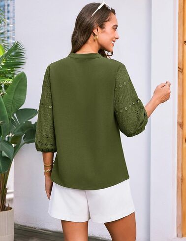 GRACE KARIN Women's Dressy Casual Tops 3/4 Sleeve Business Work Blouses Hollow Out Eyelet Embroidery Button Down Shirts in Saudi Arabia
