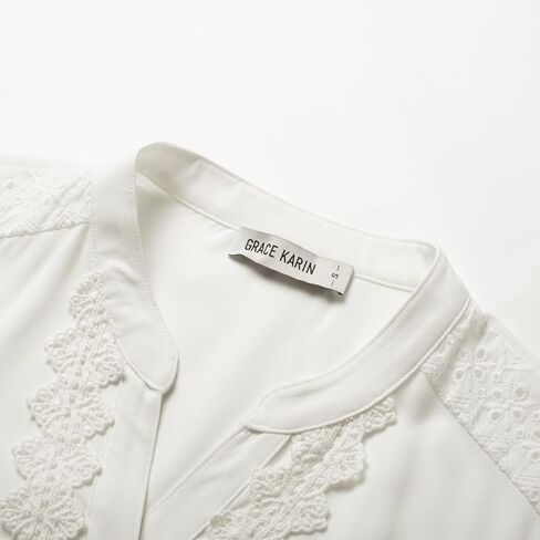 GRACE KARIN Women's Dressy Casual Tops 3/4 Sleeve Business Work Blouses Hollow Out Eyelet Embroidery Button Down Shirts in Saudi Arabia