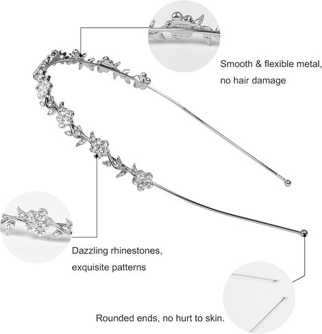 WOVOWOVO 4 Pcs Rhinestone Headbands for Women Silver Bridal Headband Crystal Flower Girl Headpiece Flower Leaf Tiara Crown Head Band Wedding Hair Accessories for Girls in Saudi Arabia