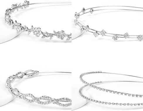 WOVOWOVO 4 Pcs Rhinestone Headbands for Women Silver Bridal Headband Crystal Flower Girl Headpiece Flower Leaf Tiara Crown Head Band Wedding Hair Accessories for Girls in Saudi Arabia