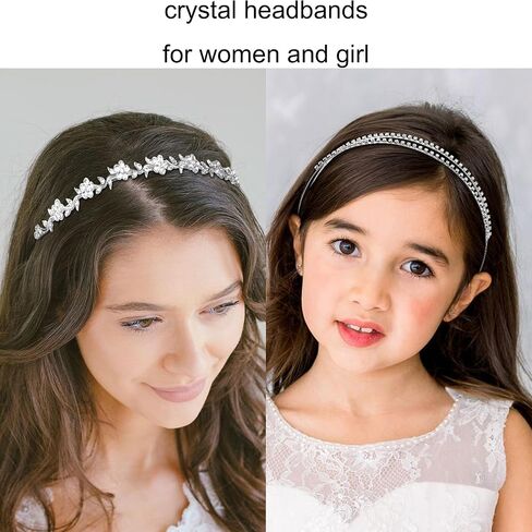WOVOWOVO 4 Pcs Rhinestone Headbands for Women Silver Bridal Headband Crystal Flower Girl Headpiece Flower Leaf Tiara Crown Head Band Wedding Hair Accessories for Girls in Saudi Arabia