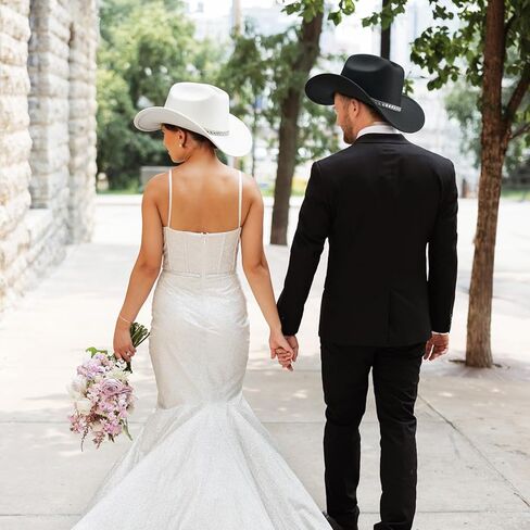AW BRIDAL 2 Pcs Mr & Mrs Rhinestone Felt Cowboy Hat for Women Men Classic Western Hats Anniversary Engagement Wedding Gifts in Saudi Arabia