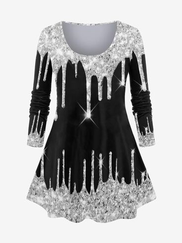 ROSE GAL Women Plus Size 3D Sparkles Paint Drop Blobs Printed Tee and Skinny Leggings Matching Set 2 Piece Party Set in Saudi Arabia