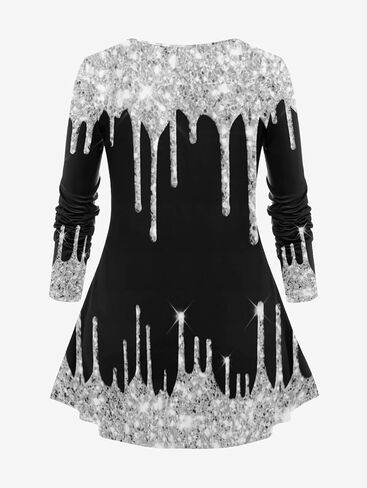 ROSE GAL Women Plus Size 3D Sparkles Paint Drop Blobs Printed Tee and Skinny Leggings Matching Set 2 Piece Party Set in Saudi Arabia