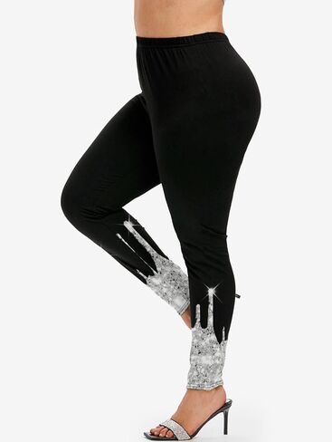 ROSE GAL Women Plus Size 3D Sparkles Paint Drop Blobs Printed Tee and Skinny Leggings Matching Set 2 Piece Party Set in Saudi Arabia