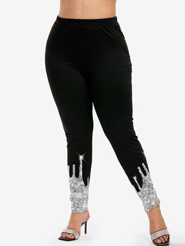 ROSE GAL Women Plus Size 3D Sparkles Paint Drop Blobs Printed Tee and Skinny Leggings Matching Set 2 Piece Party Set in Saudi Arabia