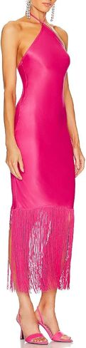 JLCNCUE Women Halter Neck Bodycon Midi Dress Fringe Hem Dress Sleeveless Open Back Tassels Cocktail Party Dress 262 in Saudi Arabia