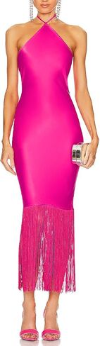 JLCNCUE Women Halter Neck Bodycon Midi Dress Fringe Hem Dress Sleeveless Open Back Tassels Cocktail Party Dress 262 in Saudi Arabia