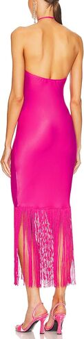 JLCNCUE Women Halter Neck Bodycon Midi Dress Fringe Hem Dress Sleeveless Open Back Tassels Cocktail Party Dress 262 in Saudi Arabia