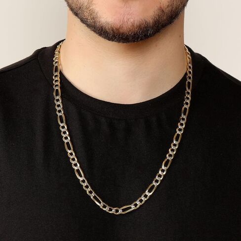 Metro Jewelry Made in Italy Super Flat Figaro Chain Necklace for Men and Women - Yellow Gold Plated 925 Sterling Silver Necklace in Kuwait