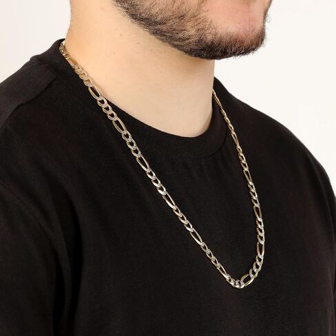 Metro Jewelry Made in Italy Super Flat Figaro Chain Necklace for Men and Women - Yellow Gold Plated 925 Sterling Silver Necklace in Kuwait