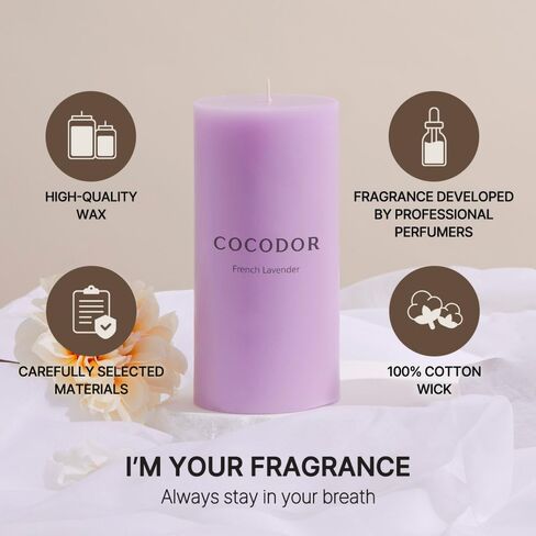 COCODOR Scented Pillar Candles, 3x6 Inch, White Jasmine, Candle Set of 3, Long Buring 85 Hours, Candles for Weddings, Party, Dinner, Home Decor. in Kuwait