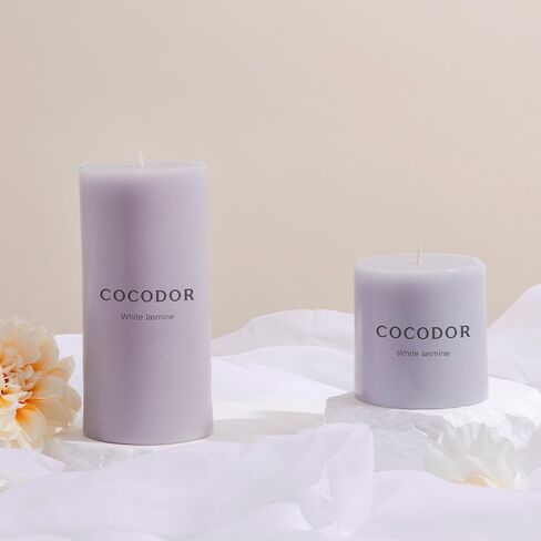 COCODOR Scented Pillar Candles, 3x6 Inch, White Jasmine, Candle Set of 3, Long Buring 85 Hours, Candles for Weddings, Party, Dinner, Home Decor. in Kuwait