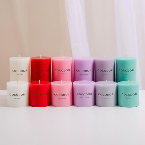 COCODOR Scented Pillar Candles, 3x6 Inch, White Jasmine, Candle Set of 3, Long Buring 85 Hours, Candles for Weddings, Party, Dinner, Home Decor. in Kuwait