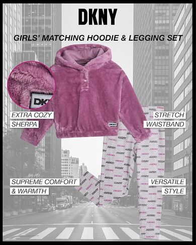 طقم ليجن شيربا للفتيات من DKNY - طقم مكون من قطعتين متطابقتين قميص شيربا وبنطلون ضيق للفتيات - ملابس عصرية للفتيات اللطيفة (2T-6X) in Kuwait