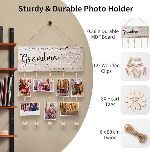 لوحة تفاخر الجدة، هدايا الجدة، حامل صور نانا، هدايا عيد الأم للجدة من الحفيدة والحفيد، إطار صور الأحفاد نانا جيجي الجدة هدية إطار الصورة المعلق مع مقاطع وخيوط (بني) in Kuwait