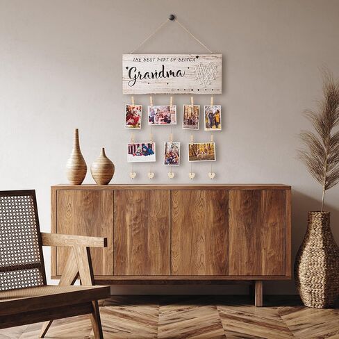 لوحة تفاخر الجدة، هدايا الجدة، حامل صور نانا، هدايا عيد الأم للجدة من الحفيدة والحفيد، إطار صور الأحفاد نانا جيجي الجدة هدية إطار الصورة المعلق مع مقاطع وخيوط (بني) in Kuwait