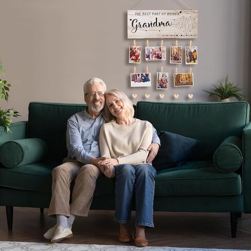 لوحة تفاخر الجدة، هدايا الجدة، حامل صور نانا، هدايا عيد الأم للجدة من الحفيدة والحفيد، إطار صور الأحفاد نانا جيجي الجدة هدية إطار الصورة المعلق مع مقاطع وخيوط (بني) in Kuwait